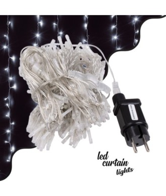 85804 Διακοσμητική Κουρτίνα 3 x 3 Μέτρα με Controller 8 Προγραμμάτων Φωτισμού - Επεκτεινόμενη 300 LED 6W AC 230V με Διάφανο Καλώδιο & Πρίζα Schuko Αδιάβροχη IP44 Ψυχρό Λευκό 6000K Μ3 x Υ3m